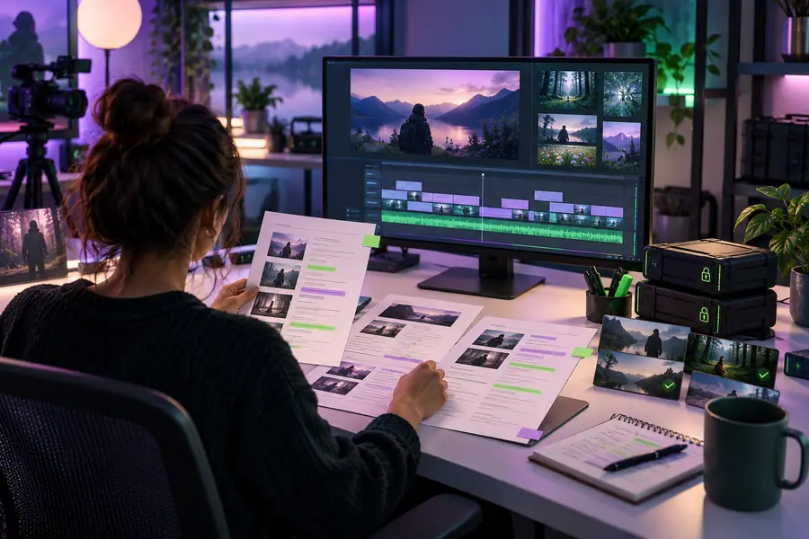Illustration of a video script editing stage