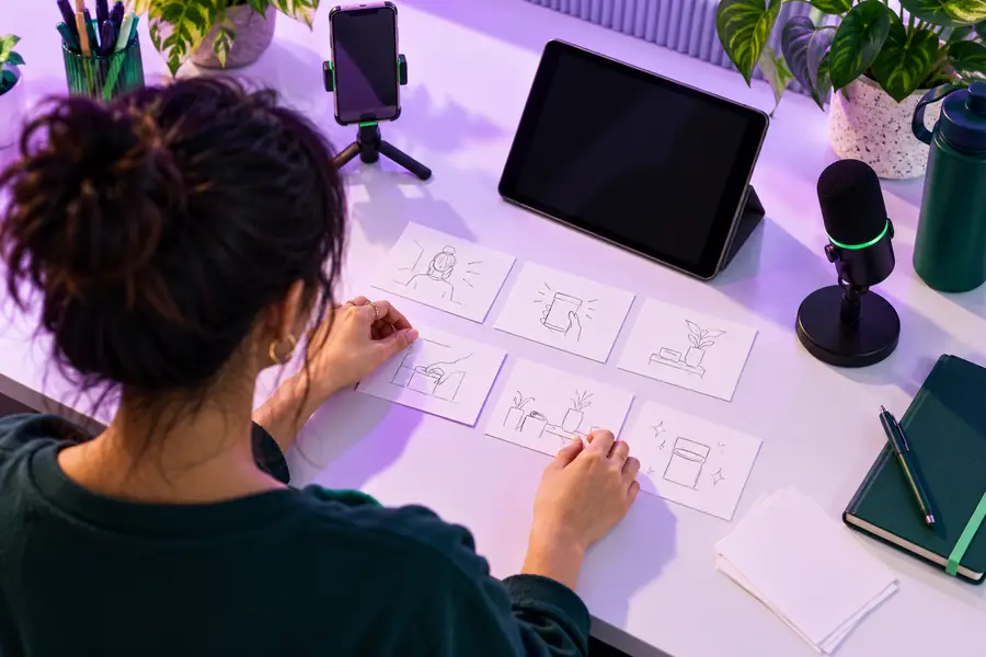 Illustration of a video script being prepared
