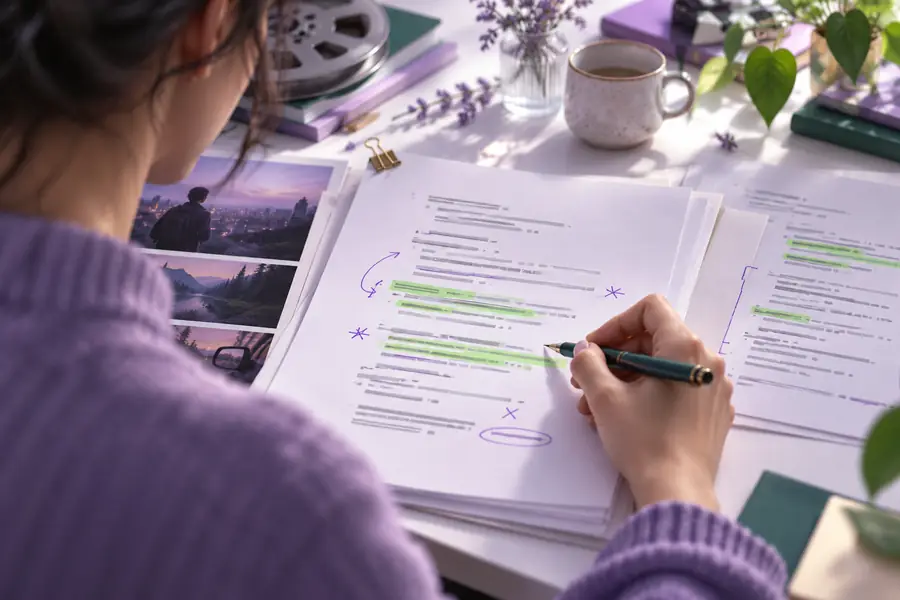 Illustration of a written video script in an editor